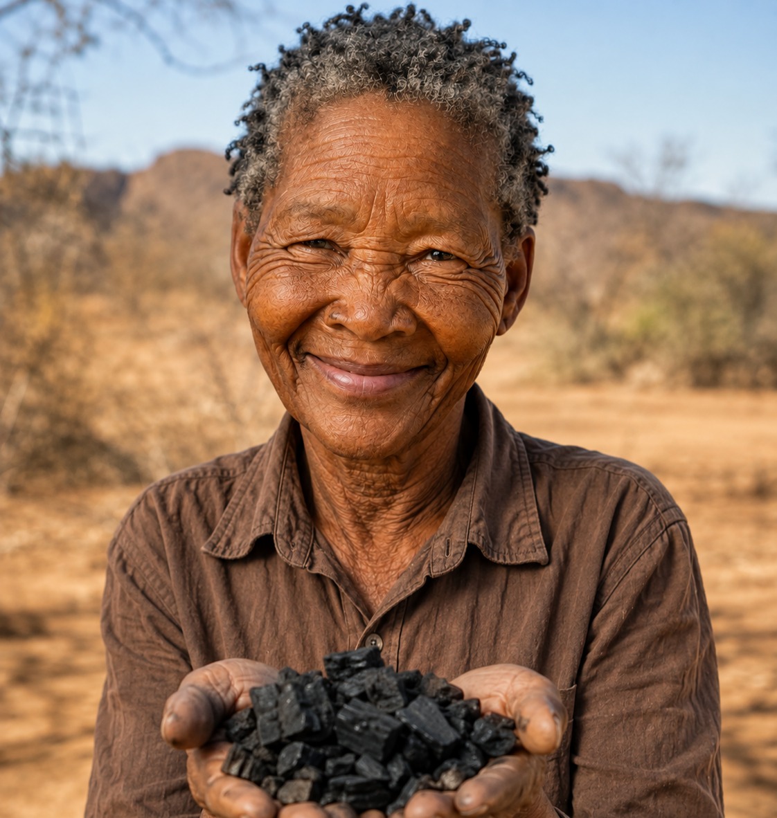 Woman holding charcoal outdoors